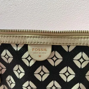 Fossil Tote Bag‎ Black White Geometric Print Coated Canvas Purse Handbag thumbnail 8