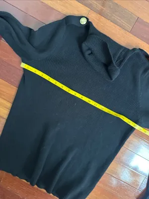 Ralph Lauren Black Ribbed Turtleneck Sweater Gold Buttons Epaulettes Preppy thumbnail 8