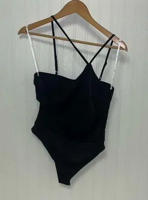 Lulu’s Phenomena Asymmetrical black bodysuit thumbnail 1