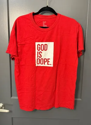 God Is Dope Red Graphic Tee Size L thumbnail 1