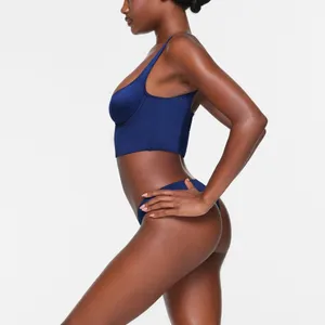 Skims Stretch Satin Corset in Neptune thumbnail 2