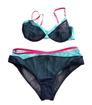 ONLY HEARTS Whisper Two‎ Toned Underwear Set Midnight Aqua NWOT Small thumbnail 1