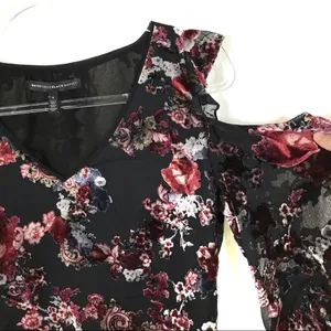 3/$30 White House Black Market | Black Velvet Floral Cold Shoulder Top 4 thumbnail 4