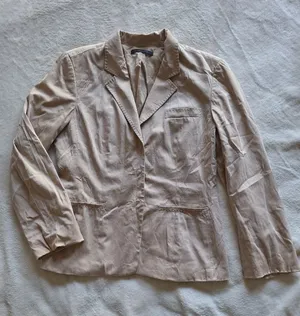 Elie Tahari Beige Polished Cotton Double Breasted Snap Blazer Size 10 Fits S/M thumbnail 1