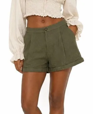 NWT Molly Bracken Premium Solid Linen Blend Shorts Olive Green Summer Size S thumbnail 1