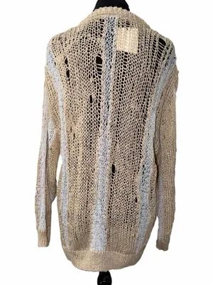 Zara Beige & White Distressed Crew neck Sweater(Size Small) thumbnail 4