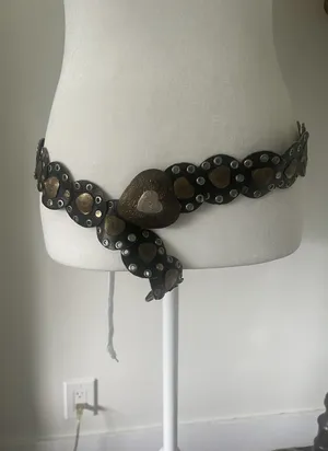Putcuku Disc Belt Black Leather Heart Concha Metal Bohemian Western thumbnail 1
