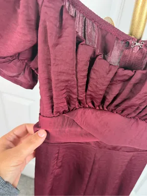 Altar’d State Burgundy Puff Sleeve Wide Leg Jumpsuit Sz S NWOT Fall Boho thumbnail 5