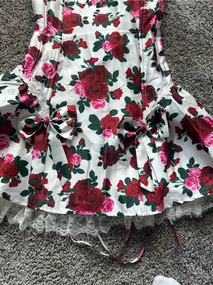 Sugar Thrillz White Floral Rose Mini Dress with Red & Pink Roses thumbnail 4