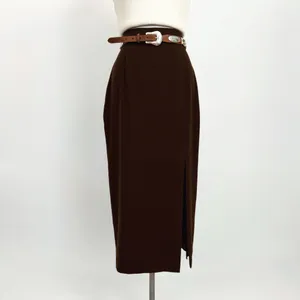 Vintage 80’s Pure Wool Split Hem Midi Skirt in Brown | Size XS/S thumbnail 2