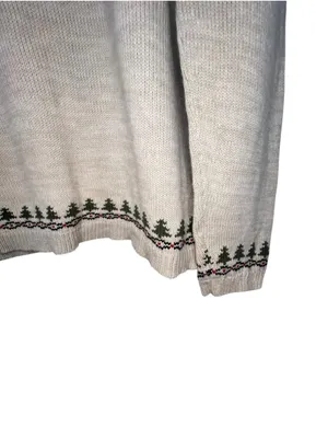 Christopher & Banks Hand Embroidered Santa Cotton Pullover Christmas Sweater thumbnail 2