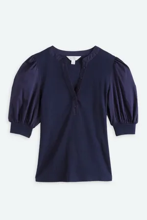 Market & spruce media poplin knit Henley top thumbnail 4