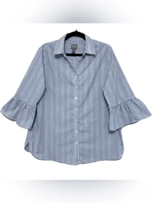 Chico's 2 Blue White Striped Button-Down Shirt Womens Large Coastal Preppy EUC thumbnail 4