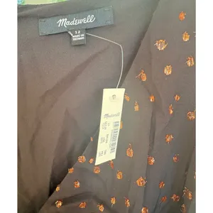 Madewell‎ Metallic Copper Clipdot Wrap Mini Dress Black Womens 12 NEW thumbnail 7