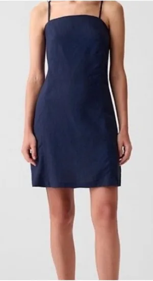 GAP Sleeveless‎ Square Neck Linen Blend Mini Dress Dark Indigo Navy Blue Medium thumbnail 1