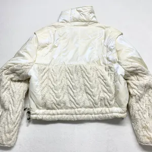 FP Movement Hybrid Cable Knit Puffer Jacket Womens Size L White Mixed Media Crop thumbnail 13