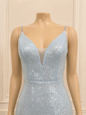 Windsor Gorgeous Sparkle Sequin Light Blue Form Fitting Prom Dress Size Small S thumbnail 2