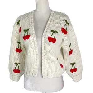 Forever 21 Cherry Chunky Knit Cardigan Sweater Size XS Women 9/10 KIDS thumbnail 5
