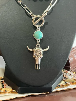 Turquoise and Silver Layered Necklace Set Blue thumbnail 2