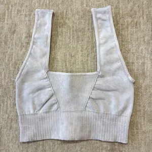 Free People Movement Good Karma Sports Bra Womens XS/S Cream/Gray Square‎ Neck thumbnail 2