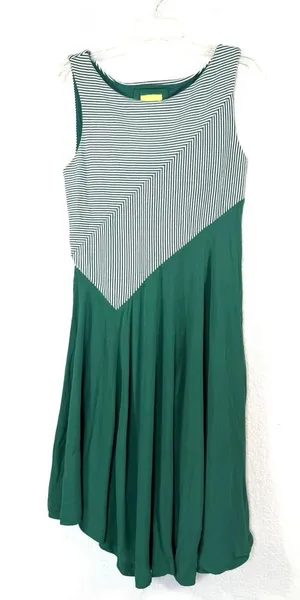 Anthropologie Maeve Cameron Striped Asymmetrical Green Dress Small Boho thumbnail 1
