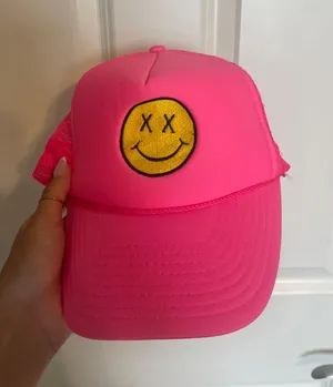 Pink Smiley Face Trucker Hat thumbnail 1