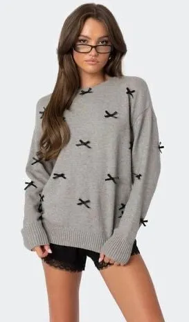 NEW EDIKTED SATIN BOW OVERSIZE SWEATER XL! thumbnail 1