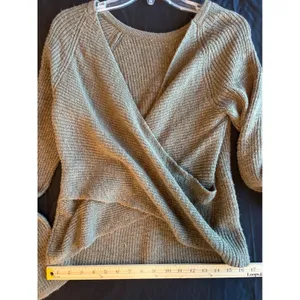 Aerie AEO Olive Green Ribbed Wrap Front Surplice Sweater Small 4170619104 Y2K thumbnail 2
