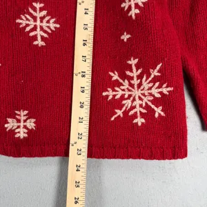 Eddie Bauer Womens Red Wool Snowflake Sweater XL Petite Crew Neck Holiday Winter thumbnail 6