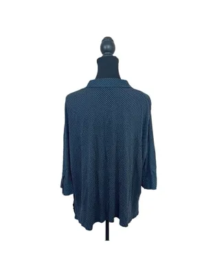Ann Taylor LOFT Black Blue Polka Dot 3/4 Sleeves Blouse Pullover Sz M Career thumbnail 3