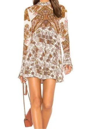 Free People Womens Dress Tunic Lady Luck Liberty Floral Tie Neck Medium thumbnail 1