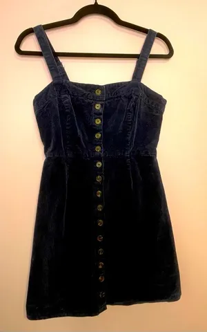 Sky & Sparrow Pinafore Mini Dress Navy Ribbed Corduroy Tortoise Button Size M thumbnail 1