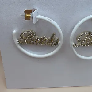 BaubleBar Bride White Enamel Pavé Crystal Script Hoop Earrings Wedding Jewelry‎ thumbnail 5