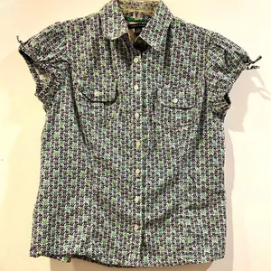 Tommy Hilfiger Floral Short Sleeve Button Down Short Sleeve Blouse Size Medium thumbnail 1