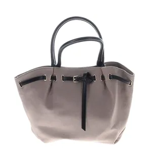 Anthropologie Gray Taupe Tote Bag Black Trim Gold Hardware Shoulder Bag thumbnail 2