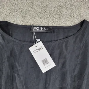 Yoins Womens Wrap Dress Large Black Tie Crewneck Short Sleeve Ruched Mini NEW thumbnail 6