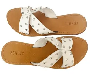 NWT Schutz Marilu Sandal White Leather Rhinestone Studded Slide Women’s Size 9.5 thumbnail 1