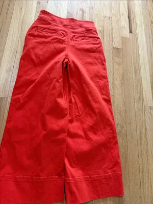 Maeve Anthropologie Fire Red Orange Wide Leg Crop Pants Sz 2 thumbnail 6