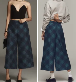 Anthropologie Maeve Taffeta Cropped Plaid Wide-Leg Pants, Size M thumbnail 2
