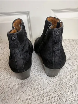 Frye Black Leather calf fur Ankle Booties with Block Heel sz 8 thumbnail 5