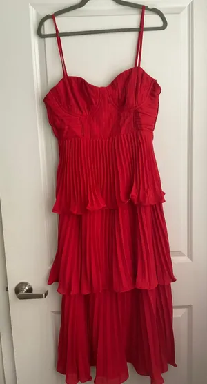 Lulus Red Tiered Bustier Midi Dress thumbnail 1