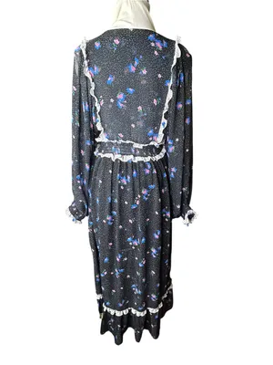 New Anthropologie Alders’ ruffle tiered dress size 0 polka dot chiffon maxi navy thumbnail 6