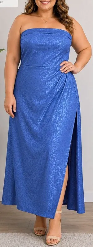Vici Blue Strapless Maxi Dress Large Satin Jacquard Formal bridal Gown wedding thumbnail 1