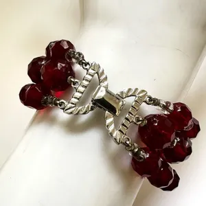 Red beaded triple strand bracelet thumbnail 2