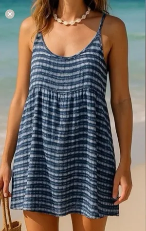 Roxy Juniors Blue and White Stripe Summer Beach Dress Cover‎ Up thumbnail 1