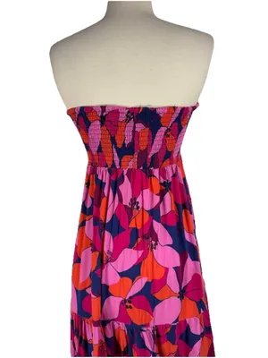 Abel The Label Floral Smocked Tiered Maxi Dress Medium Pink Tropical Coastal thumbnail 9