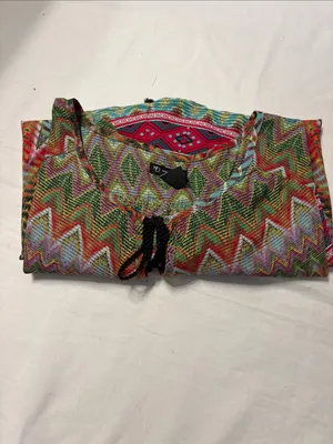 new directions Multicolor Zigzag Tie-Neck Women’s Tunic SZ L thumbnail 12