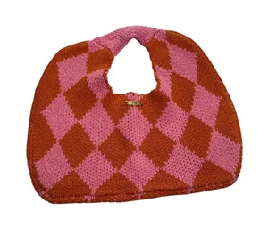 KOPARI Argyle Bag knit Pink‎ Orange Shoulder Purse Handbag Tote slouchy Y2K thumbnail 1