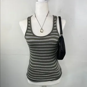 ATM Anthony Thomas Melillo Olive and Gray Striped Tank Top thumbnail 4