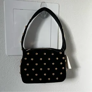 NWT Anthropologie Studded Velvet Shoulder Bag in Black thumbnail 3